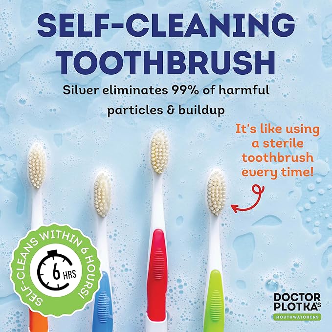 MOUTHWATCHERS Soft Flossing Toothbrushes, Value Pack of 4, Orange, Manual Toothbrush for Adults, Ultra Clean, Good for Sensitive Teeth and Gums, by Dr. Plotka's-Ruum Studio Home