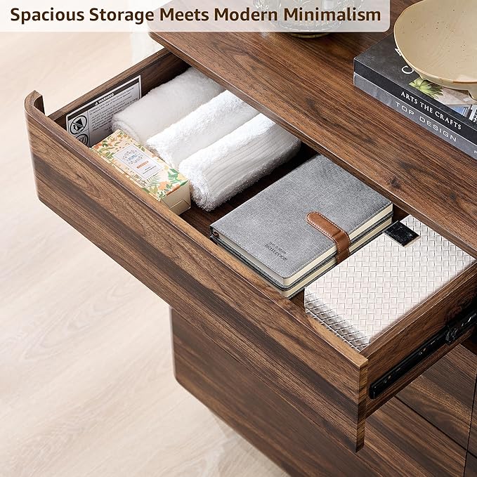 8 Drawer Dresser for Bedroom, 52 Inch Wide Modern Chest of Drawers, Push-to-Open Wood Storgae Organizer with Large Drawers for Bedroom, Living Room, Hallway,Brown-Ruum Studio Home