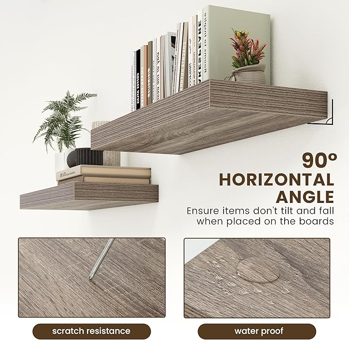 12 Inch Deep Floating Shelves for Wall | 30 Inch Floating Shelves Set of 2 | Rustic Grey Wood Shelves for Living Room Bathroom Laundry Room Bedroom Kitchen Home Office - Rustic Grey-Ruum Studio Home