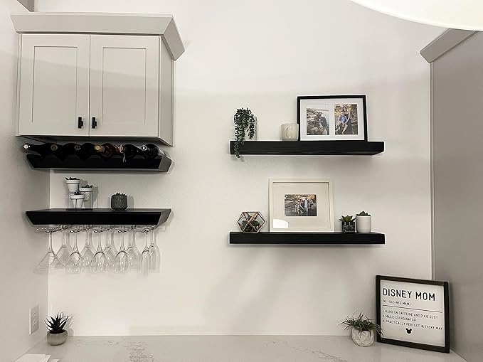 joelsantiques - 24 Inch Wooden Floating Shelves for Wall - 24x8x2 in - Made of Natural Wood - Short Heavy Duty Rustic Wall Shelves for Bedroom - Perfect for Living Room, Kitchen - Black-Ruum Studio Home