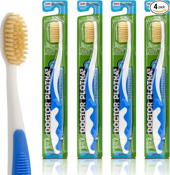MOUTHWATCHERS Soft Flossing Toothbrushes, Value Pack of 4, Blue, Manual Toothbrush for Adults, Ultra Clean, Good for Sensitive Teeth and Gums, by Dr. Plotka's-Ruum Studio Home