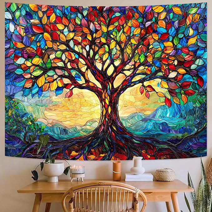 Lunerfex Tree of Life Tapestry Stained Glass Tapestry Wall Decor Tapestries for Bedroom Art Tapestries Wall Hanging for Bedroom Living Room Glass-Tree-01 60"x80"-Ruum Studio Home