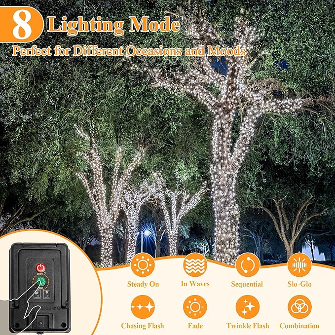 2 Pack Solar String Lights Total 240LED 80FT, IP67 Waterproof Solar Lights for Outside with 8 Modes, Upgraded Solar Panel Fairy Lights for Garden Party Wedding Decorations (Cool White) …-Ruum Studio Home
