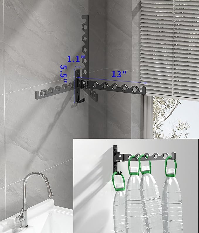 Dr.DJ Wall Hanger for Clothes, Coat Hanger Mounted Matte Black Retractable Clothes Drying Organizer Rack Garment Hooks Aluminium Folding Indoor Space Saver (2 Racks) Black-Ruum Studio Home