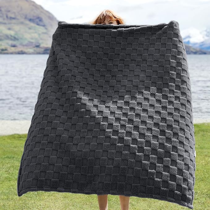 Bedsure GentleSoft Dark Grey Throw Blanket for Couch - Checkered Fleece Blankets Gifts for Women Men Girls, Cute Soft Cozy Throw for Bedroom Home Decor Gifts, 50x60 Inches-Ruum Studio Home