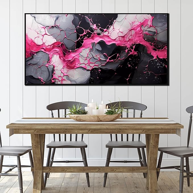 Abstract Wall Art for Living Room, Pink Canvas Wall Decor for Bedroom, Framed Picture Print, Large Size 59x29 Inches-Ruum Studio Home