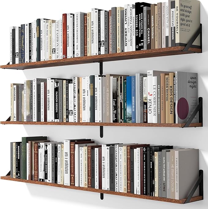 Heimlove 48 Inch Large Wall Bookshelves Set of 3, Wall Mounted Bookshelves,Heavy Duty Wooden Shelves for Living Room,Bedroom,Kitchen,Laundry Room Storage & Decor-Ruum Studio Home