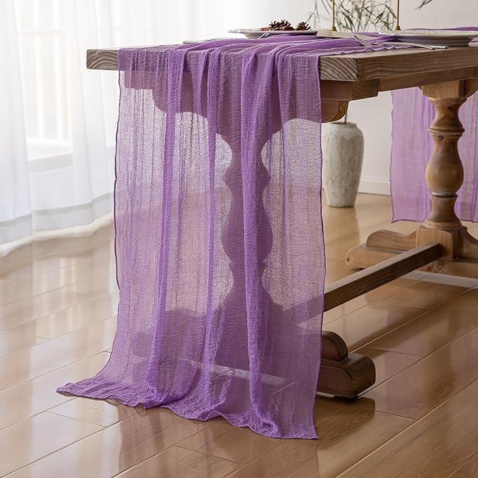 3pcs Lilac Gauze Rustic Cheesecloth Table Runner 120 Inch 10 FT for Wedding Baby Shower Bridal Shower Birthday Engagement Garden Outdoor Party Long Sheer Boho Decorations-Ruum Studio Home