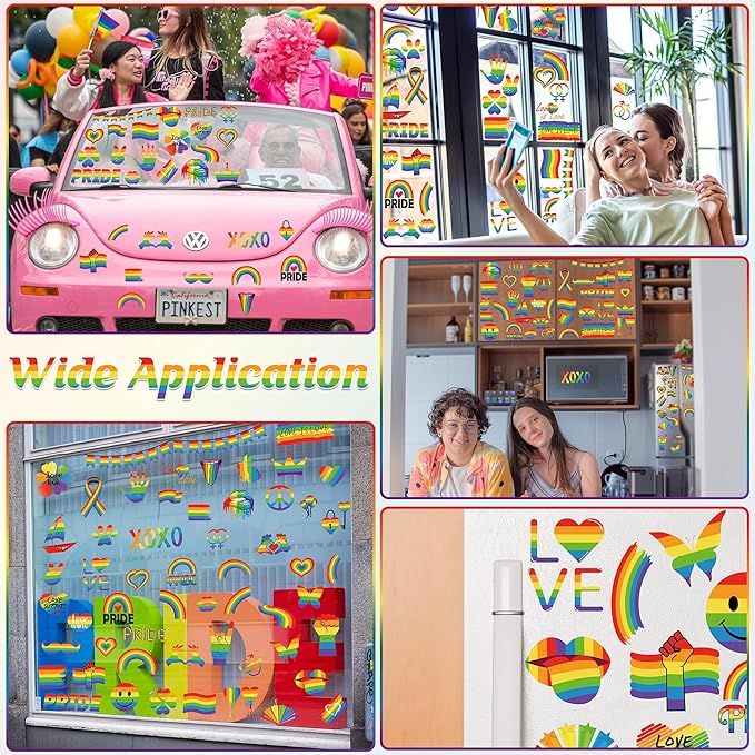 9 Sheets LGBT Rainbow Window Clings, Pride Decorations Window Cling, Gay Love Heart Stickers, Double-Side Pride Wall Clings Decals for Pride Day LGBTQ Rainbow Party Parades Supplies Decor-Ruum Studio Home