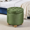 Furniliving Upholstered Button Tufted Round Ottoman, Velvet Storage Ottomans Round, Removable Lid Convenient Footstools, Bedroom Ottoman with Storage for Vanity, Living Room, Green-Ruum Studio Home