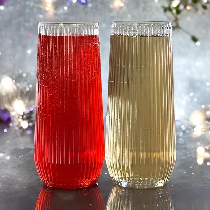 48 Pack Ribbed Ripple Stemless Toasting Glasses, Origami Durable 9 Oz BPA-Free Disposable Plastic Champagne Flutes for Weddings, Bars, Events, and Celebrations (Clear)-Ruum Studio Home