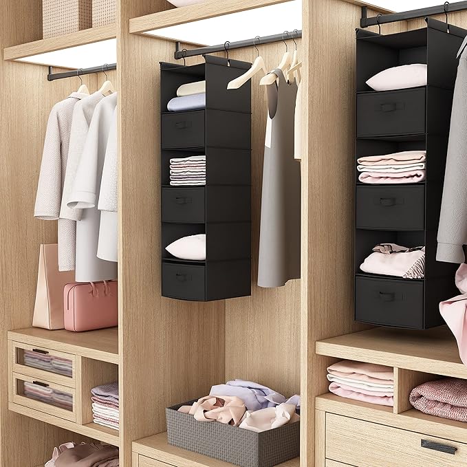 MAX Houser 6 Tier Shelf Hanging Closet Organizer, Closet Hanging Shelf with 2 Sturdy Hooks for Storage, Foldable (Black-D3)-Ruum Studio Home