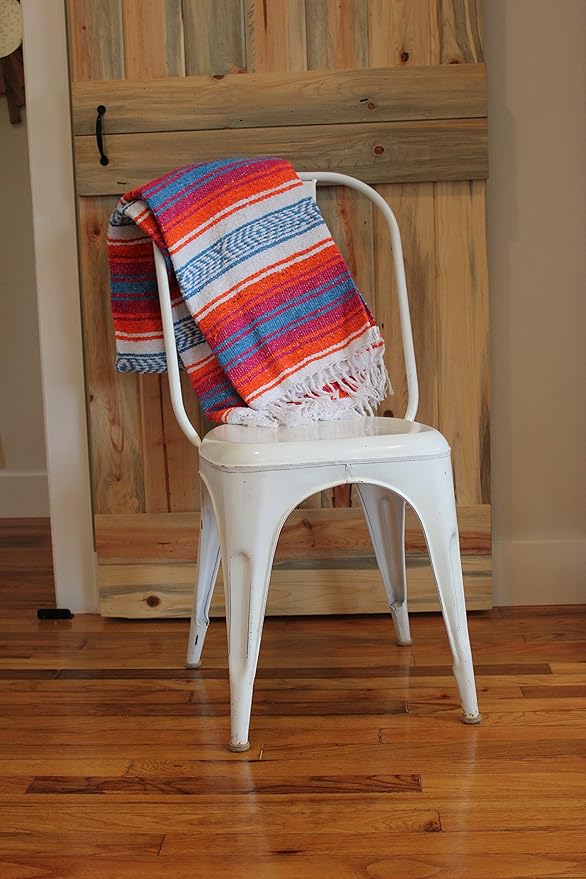 Del Mex Classic Mexican Blanket, Large Authentic Woven Falsa Throw (70"x50"), Artisan Southwest Décor for Beach, Yoga, Outdoors (Orange/Pink/Blue)-Ruum Studio Home