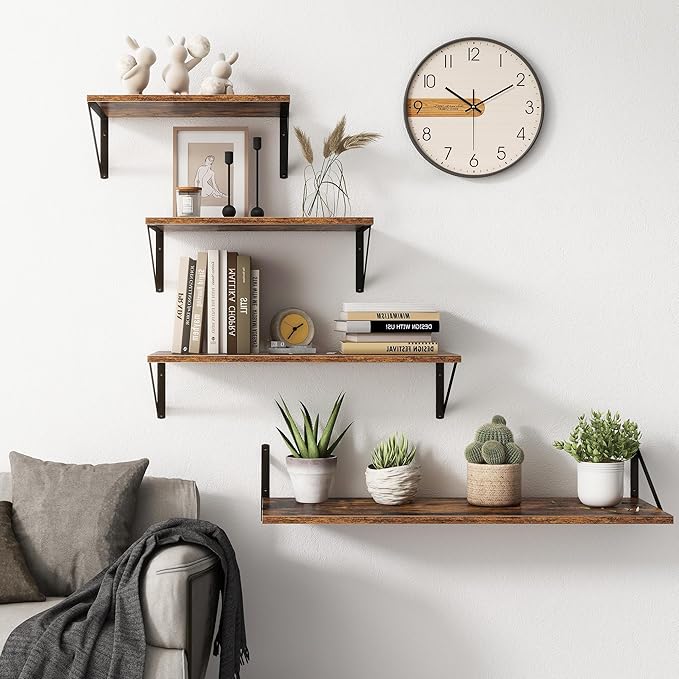 Fun Memories 40 Inch Floating Shelves, 10 Inch Deep Wall Shelf, 40 x 10 Floating Shelf Set of 2, Wood Floating Shelf Wall Mounted, Large Kitchen Living Room Bedroom Storage Shelves, Rustic Brown-Ruum Studio Home