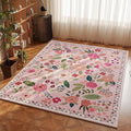 Area Rug 4x6 Rug Washable Boho Rugs Non Slip Low Pile Floral Small Carpet for Bedroom, Bedside, Kids Room, Office, Dining Room(Pink)-Ruum Studio Home