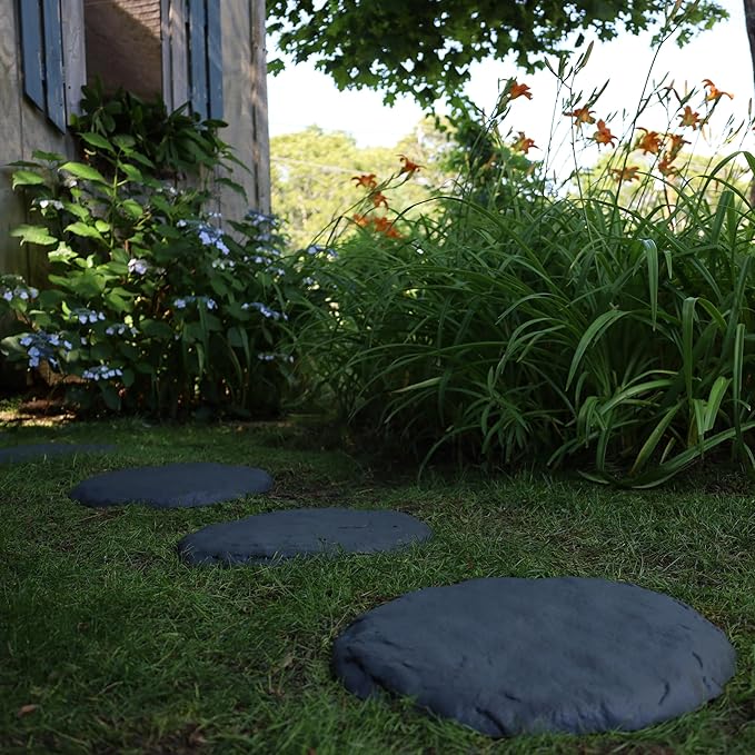 Ei Circular 15.5” Stepping Stones with Ground Stakes - Home or Garden Step Stones for Outdoor Walkway or Pathway Pavers - Resin Material (8, Slate Grey)-Ruum Studio Home