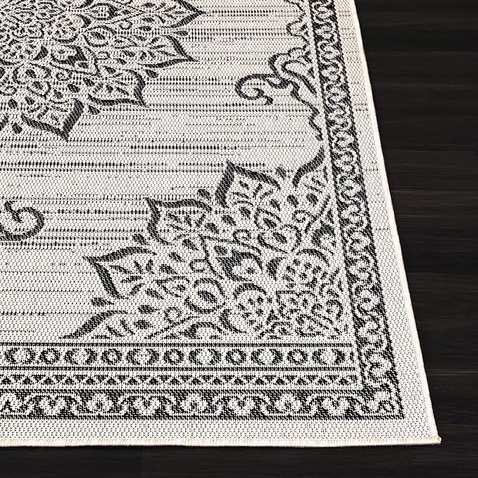 CAMILSON Outdoor Rug, 8x10 Medallion White Black Modern Area Rugs for Indoor and Outdoor Patios, Kitchen and Hallway Mats, Washable Porch Deck Outside Carpet (Medallion White, 8 x 10)-Ruum Studio Home