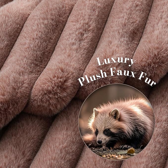 Amélie Home Faux Fur Throw Blanket for Couch, Ultra Cozy Fuzzy Fluffy Fur Luxurious Soft Striped Plush Gift Blankets for Family Sofa Chair Bed Living Room Bedroom, 60"x80", Ionic Fox Brown-Ruum Studio Home