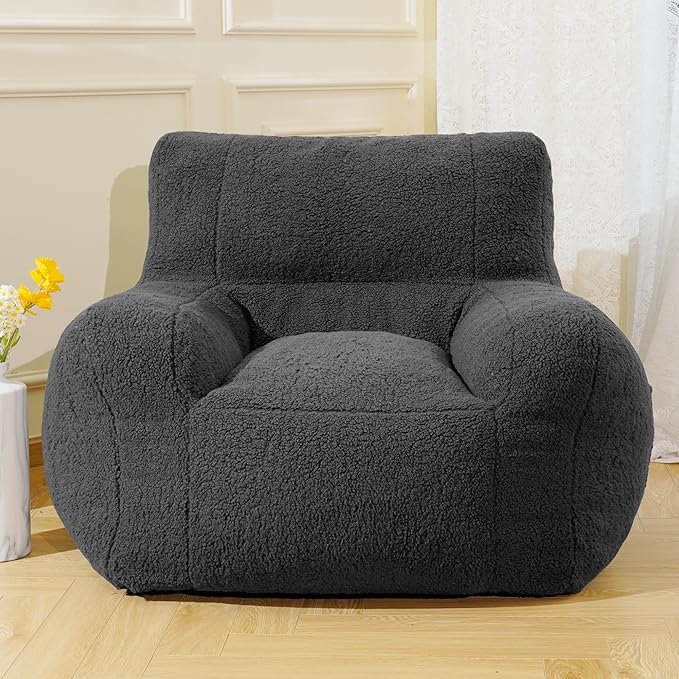Giant Bean Bag Chair, Lambswool Bean Bag Chair for Adults, Soft Bean Bag High-Density Foam Filled, Grey Comfortable Been Bag for Bedroom, Playroom.-Ruum Studio Home