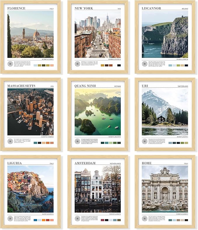 97 Decor Vintage Travel Wall Decor - Around World Travel Wall Art, Trendy City Wall Art Prints, Retro New York Europe Aesthetic Destination Pictures (8x10 Unframed)-Ruum Studio Home