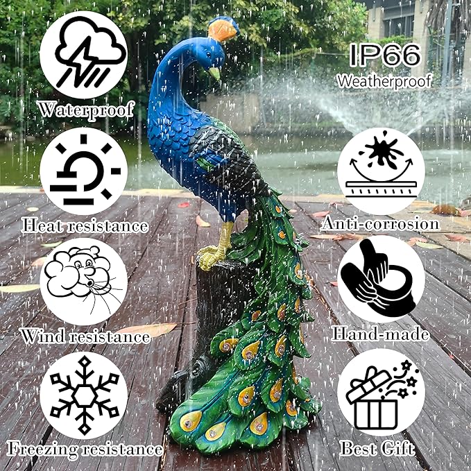 Solar Garden Decor Peacock Statues with Succulent LED Lights,Peacock Figurine Lights Outdoor Decorations for Yard Lawn Patio Balcony Whimsical Art Outside,Gifts for Mom Grandma Women-Ruum Studio Home