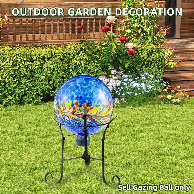 VOREEN 10-Inch Glass Gazing Ball, Outdoor Gazing Globe, Reflective Ball Yard Decoration for Homes, Patio, Lawn and Gardens, Gift for Mom Wife Friend, Phoenix Tail Design, Blue-Ruum Studio Home