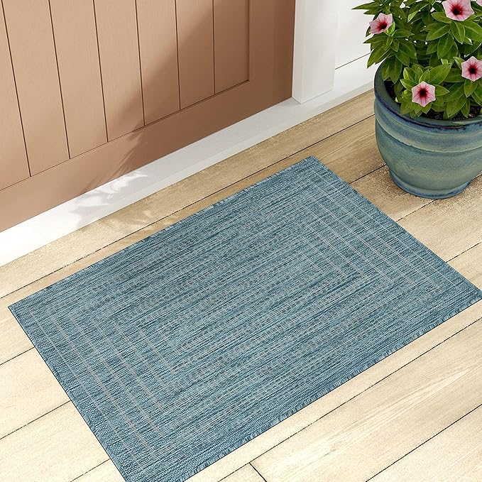 Adiva Rugs Outdoor Indoor Area Rug, Weather Resistant, Easy to Clean, Stain Resistant Floor Mat for Dining Room, Backyard, Deck, Patio (Aqua Weiss, 2' x 3')-Ruum Studio Home