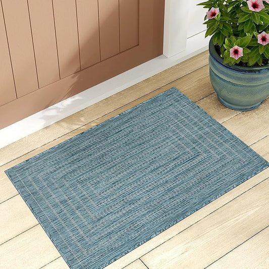 Adiva Rugs Outdoor Indoor Area Rug, Weather Resistant, Easy to Clean, Stain Resistant Floor Mat for Dining Room, Backyard, Deck, Patio (Aqua Weiss, 2' x 3')-Ruum Studio Home