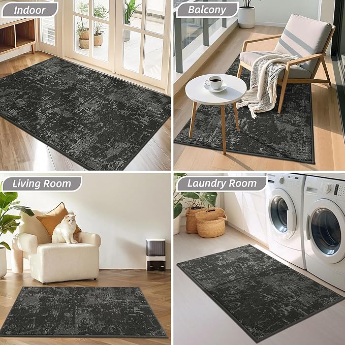 BEQHAUSE Dirt Trapper Door Mat 32"x48" Non-Slip Door Mats Washable Entryway Rugs Stain Resistant Doormat Absorbent Welcome Floor Mat for Front Back Door, Muddy Wet Shoes & Paws,Dark Grey-Ruum Studio Home