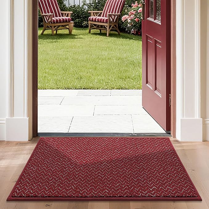 COSY HOMEER-Door-Mat 24"x36" Non Slip Absorbent Entryway Rugs Dirt Trapper Doormats Washable Entrance Mats Low Pile Welcome Floor Mat for Front Back Door and Entry Mats,Red-Ruum Studio Home