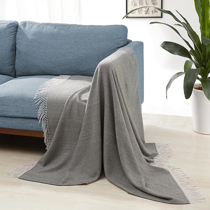 Amazon Basics Cozy Room Décor Throw Blanket, Lightweight, Recycled Polyester, Dark Gray and Light Gray Herringbone, 50"x 60"-Ruum Studio Home
