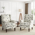 UIXE High Back Floral Accent Chairs Set of 2, Upholstered Armchair in Fabric, Retro Printed Wingback Arm Chair for Living Room, Nailhead Trim Single Sofa Bedroom Reading Seat - Plants Beige-Ruum Studio Home