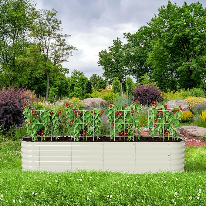 Raised Garden Bed Kit 8×2×1.4 FT Magnesium-Aluminum-Zinc Stainless Steel Metal Planter Box for Planting Outdoor Plants Vegetables (Beige)-Ruum Studio Home