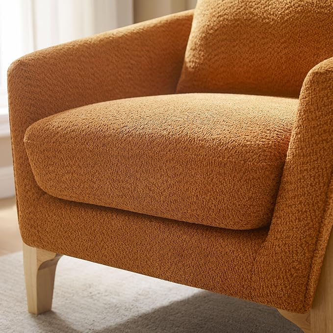 Accent Chair 31" Oversized Reading Chair Comfy Upholstered Boucle Lounge Armchair, Modern Living Room Chair with Back Pillow,Single Sofa Chair for Bedroom, Office (Curry)-Ruum Studio Home