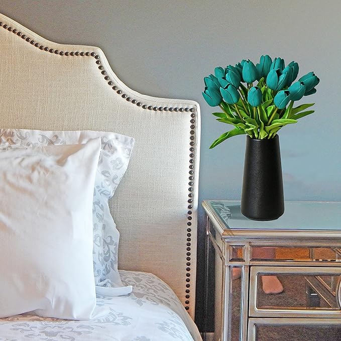Mandy's Artificial Tulips 20 Stems Teal PU Faux Flowers for Wedding Home Decor 13.5 Inch-Ruum Studio Home