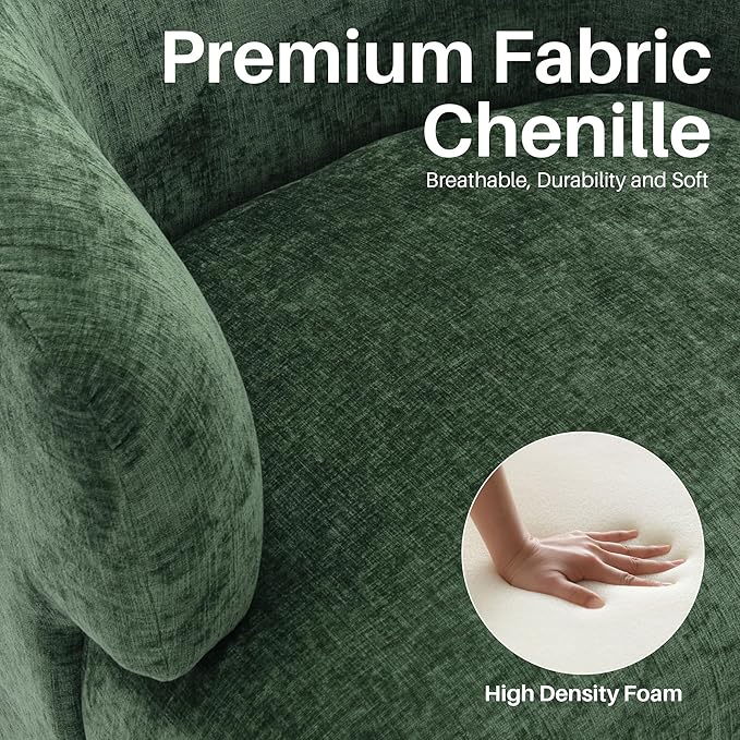 Swivel Accent Chair, Chenille Barrel Chair for Living Room, Cozy Round Boucle Arm Chair, Metal Base for Club Nursery Bedroom, Green-Ruum Studio Home