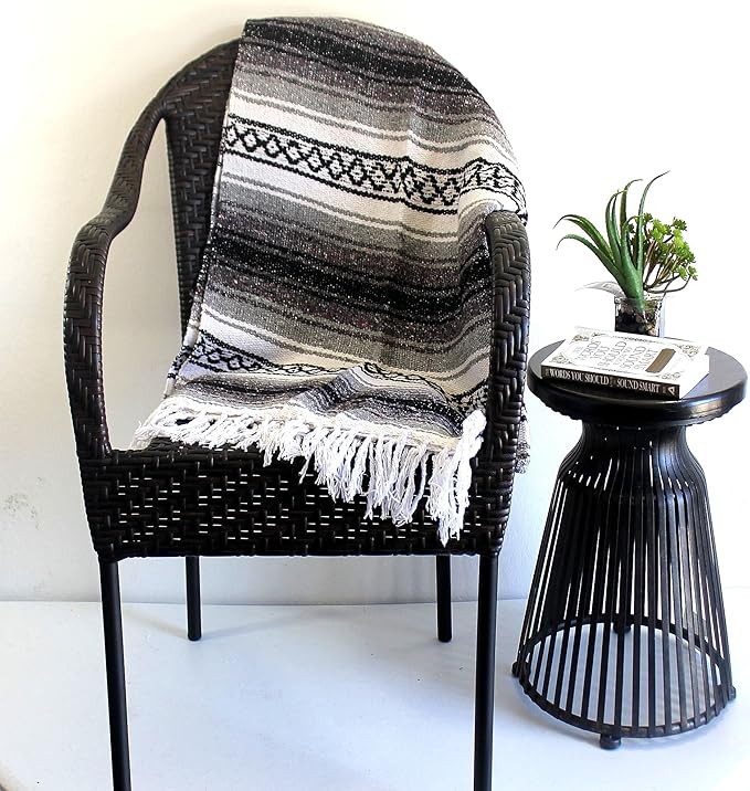 Del Mex Classic Mexican Blanket, Large Authentic Woven Falsa Throw (70"x50"), Artisan Southwest Décor for Beach, Yoga, Outdoors (Gray)-Ruum Studio Home