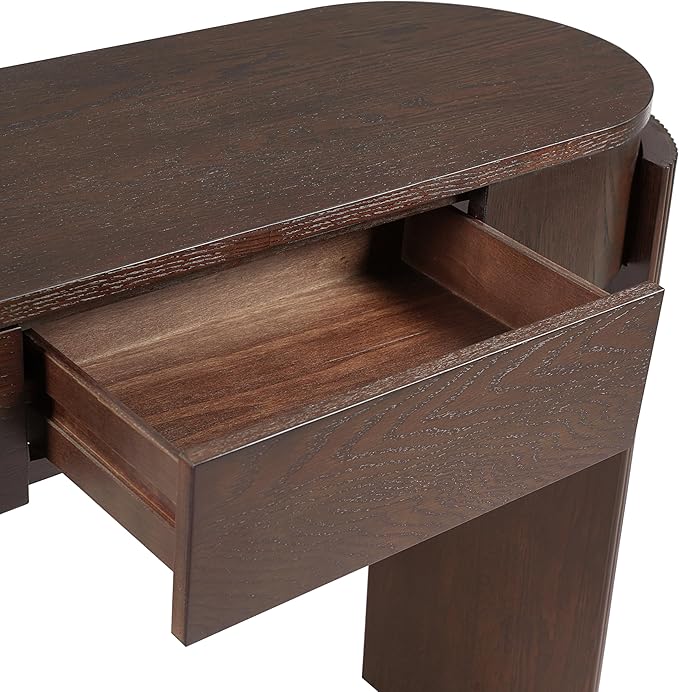 55" Sofa Table with Oval Top and 2 Drawers, Entryway Console Table with Fluted Design for Hallway,Foyer,Entry and Living Room (Fully Assembled-Espresso)-Ruum Studio Home