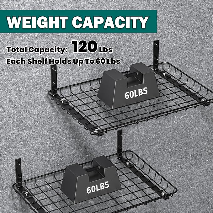 EVERHANGER Garage Wall Shelves 12x18 Inch, Wall Mounted Storage Shelf, Metal Shelf Rack, Heavy-Duty Shelf Organizer 2 Pack, Black-Ruum Studio Home