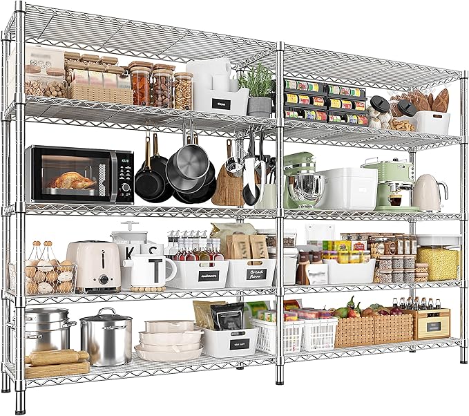 REIBII 70" W Wire Shelving Load 1500LBS, Metal Shelving 5-Tier Storage Shelves Metal Shelves for Storage Adjustable Shelving Rack for Pantry Kitchen Commercial School 70" W*15.8" D*72.4" H,Chrome-Ruum Studio Home
