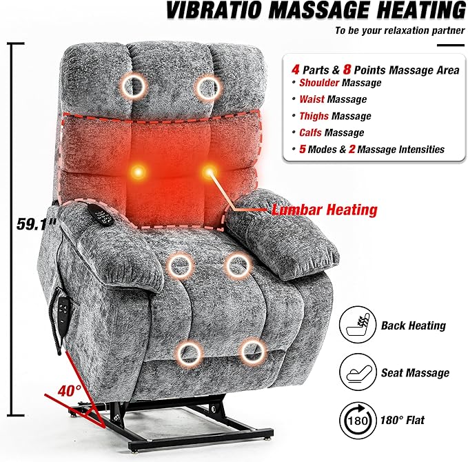 Lazy Boy Recliner Chair with Lumbar Heating ， Adjustment Power Lift Recliner Chair for Elderly/Big and Tall Recliners for People Up to 6'2"/350lb Range-Ruum Studio Home