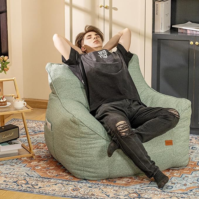 Bean Bag Chair with Filler, Bean Bag Sofa Chair with Tufted Soft Armrests Plush Lazy Sofa Comfy Chair,Large BeanBag Chair for Adults in Livingroom, Bedroom-Ruum Studio Home