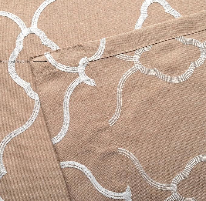 MIUCO Moroccan Embroidered Semi Sheer Curtains Faux Linen Wide Width Grommet Curtains for Bedroom 52 x 63 Inch 2 Panels, Taupe-Ruum Studio Home