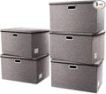 PRANDOM Extra Large Collapsible Storage Bins with Lids [5-Pack] Linen Fabric Foldable Storage Baskets Boxes Organizer Containers Cube with Cover for Bedroom Closet Office Nursery (22.8x15.75x13.8)-Ruum Studio Home