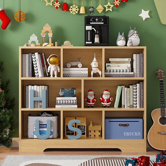 Book Shelf, 8 Cubes Storage Organizer, Freestanding Wooden Bookshelf Cube Shelf for Bedroom, Living Room, Home Office, 3-Tier Open Shelf Wooden Bookcase-Ruum Studio Home
