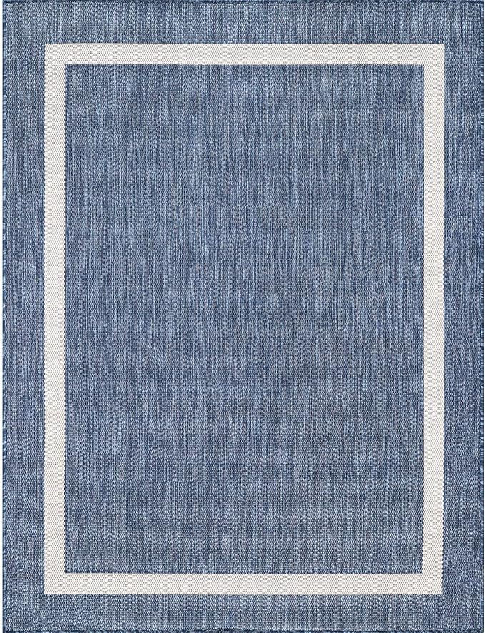 Bordered Outdoor Rug 9x12 Washable Outside Carpet for Indoor Patio Porch Waterproof Easy Cleaning Non Shedding Area Rugs Blue 9 x 12-Ruum Studio Home