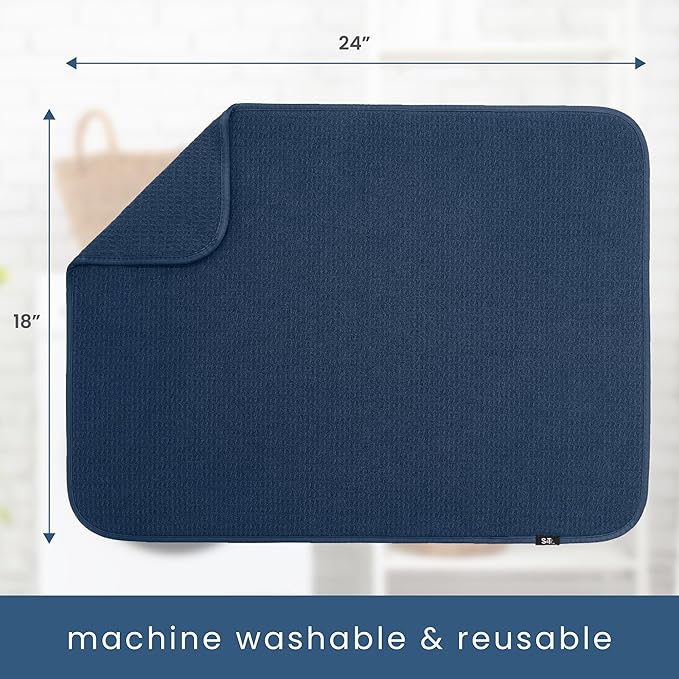 S&T INC. Dish Drying Mat XL, 18” x 24”, Absorbent Microfiber Kitchen Counter Mat, Dish Drying Pad for Dishes, Utensils, Pots and Pans, Extra Large, Navy-Ruum Studio Home