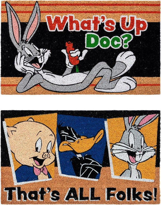 Gertmenian Looney Tunes Coir Doormat - 2x3 Welcome Mat (2-Pack), Ideal for High Traffic Areas in Front Door, Garage, Entryway - Warner Bros. Doc/Folks, 80029-Ruum Studio Home