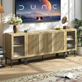 Farmhouse TV Stand for TVs up to 85 Inch, Entertainment Center TV Console with Storage Cabinets and Glass Doors, Media Console for Living Room,Oak-Ruum Studio Home