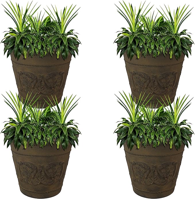 Sunnydaze 19.5-Inch Arabella Large Plant Pot - Polyresin Round Outdoor Planter with Drillable Drainage Holes - 4 Pack - Sable-Ruum Studio Home